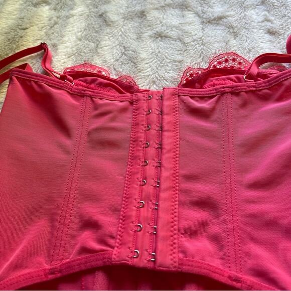 Urban Outfitters Out From Under Modern Love Pink Mesh Lace Corset Top - Picture 9 of 13